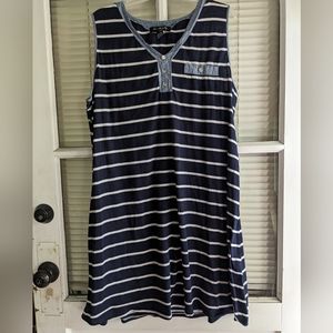 Navy and white striped short tank dress